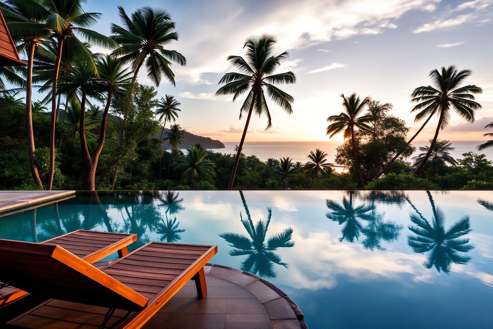 Private villa pool overlooking tropical coastline
